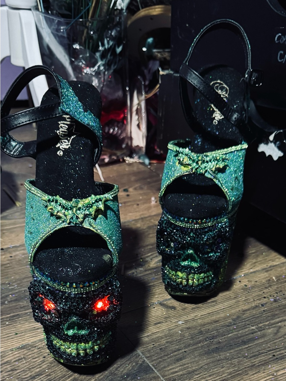 Embellished Green Jewel rapture Heels Women Shoes - Picture 5 of 5